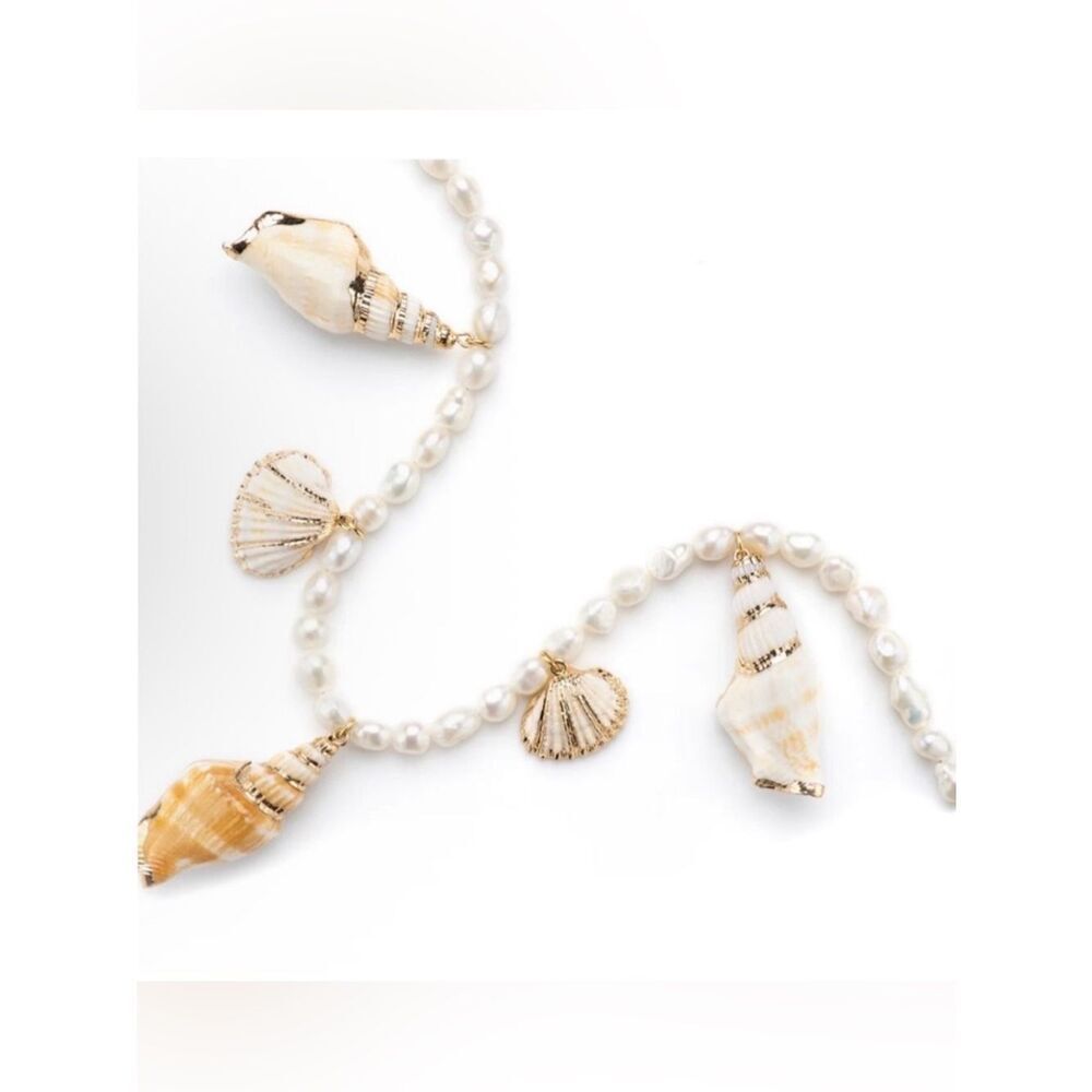 Pearl and Gold Shell Statement Necklace  with matching bracelet Beach Bride - Picture 3 of 14